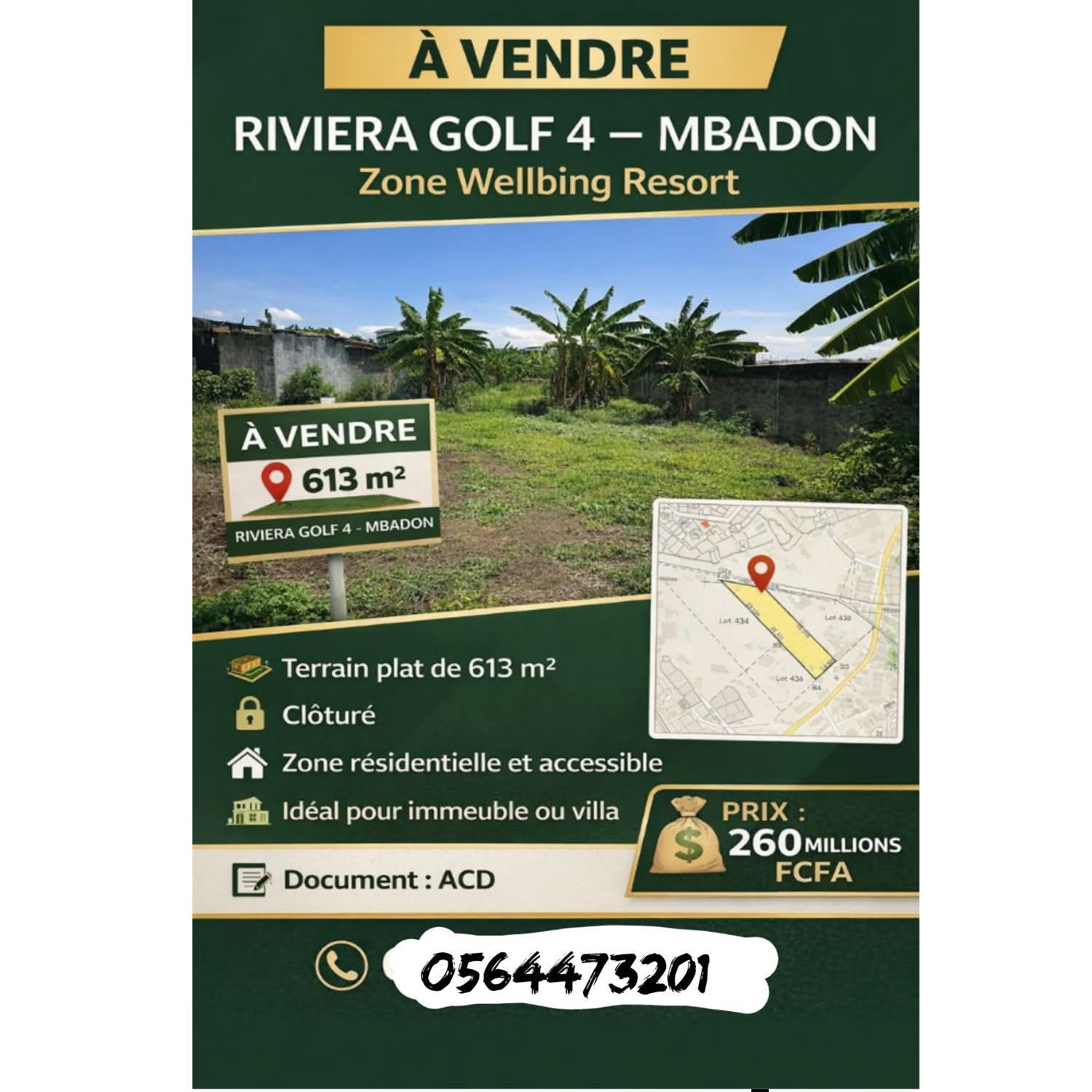 UN TERRAIN DE 613m2 À VENDRE