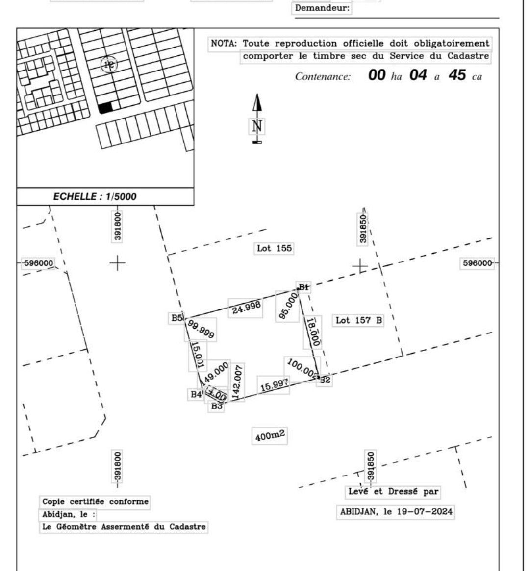 Terrain 445m2 avec CPF