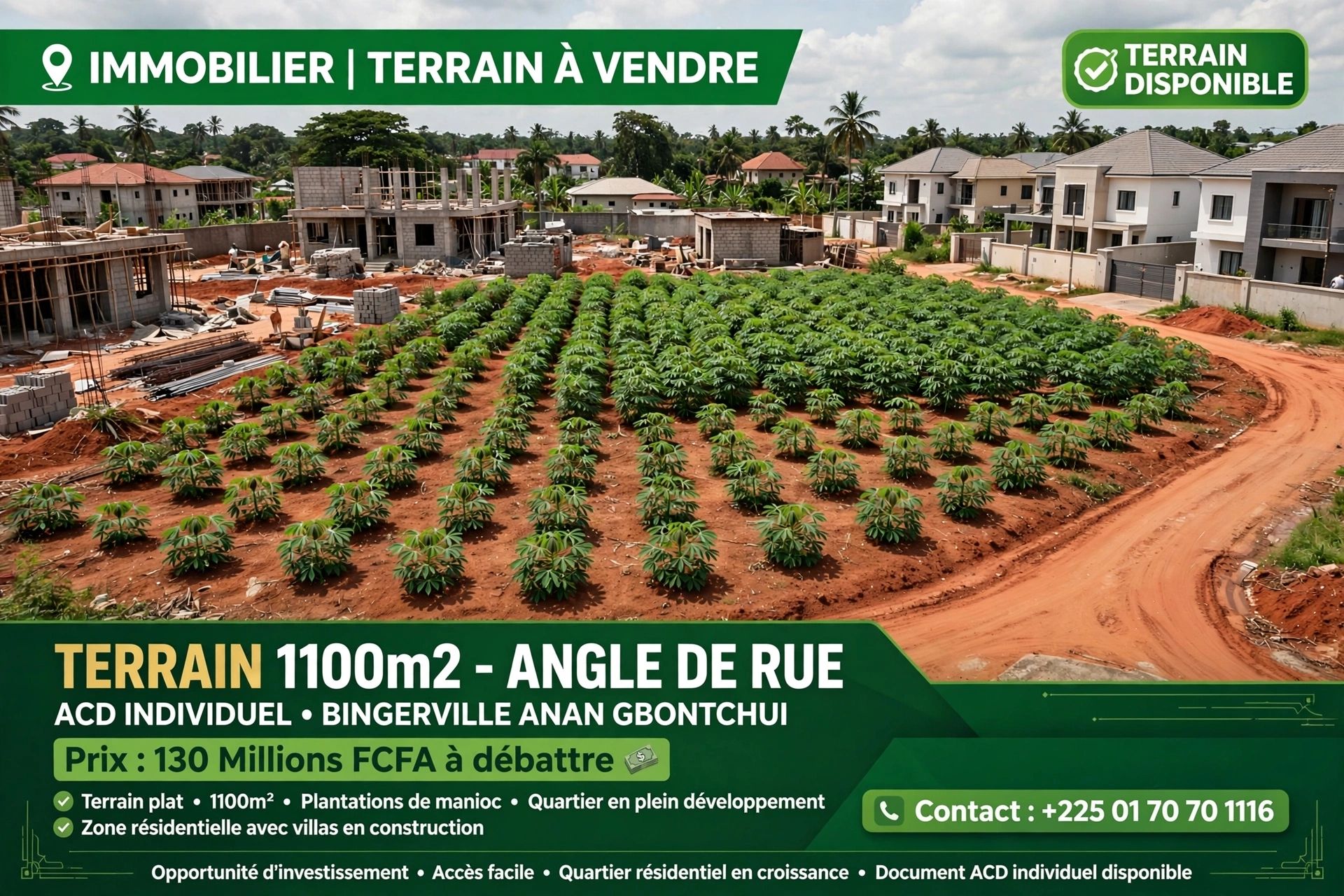 À VENDRE UN TERRAIN À BINGERVILLE ANAN GBONTCHUI